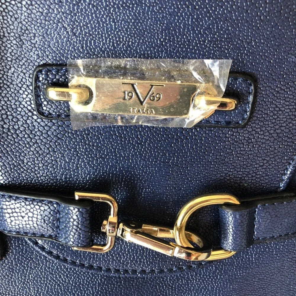 Versace 19v69 Italia Nicoletta Stingray Navy Blue Faux Leather Shoulder Tote Bag